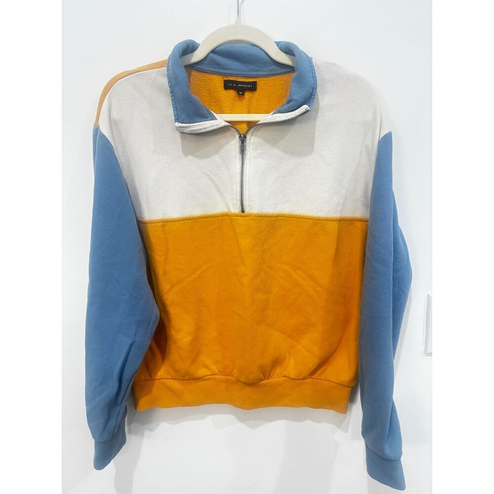 LA Hearts Colorblock Half Zip Sweatshirt Blue Yellow Cream M